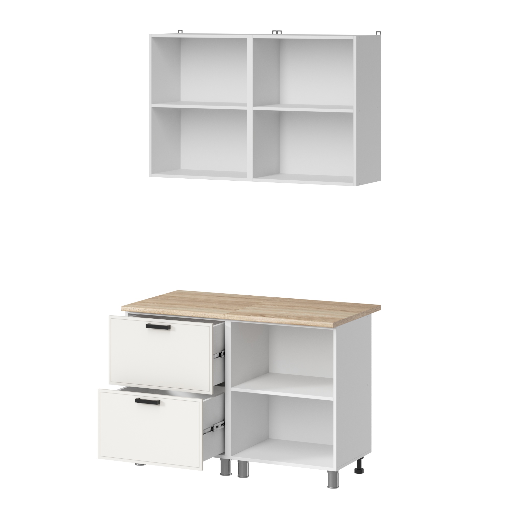 МК Аленушка 1,2м с ящ. Магнолия Молочный,скоба черный,сонома