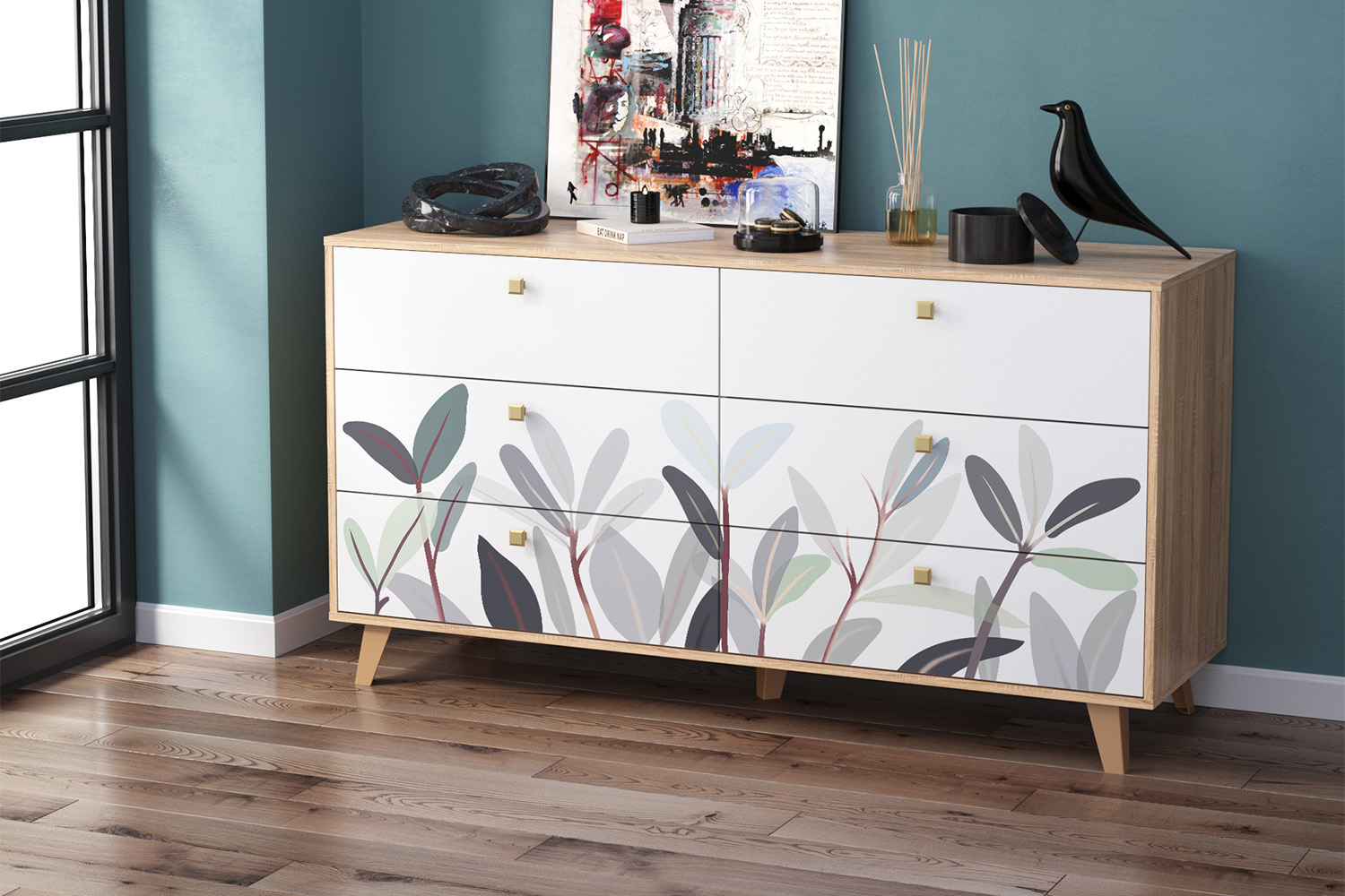 Комод Адажио 56.02, Дуб сонома, Белый