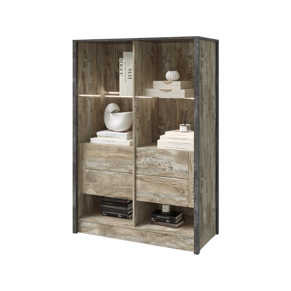 Шкаф-стекло Амели, Дуб Юкон, Бетон темный