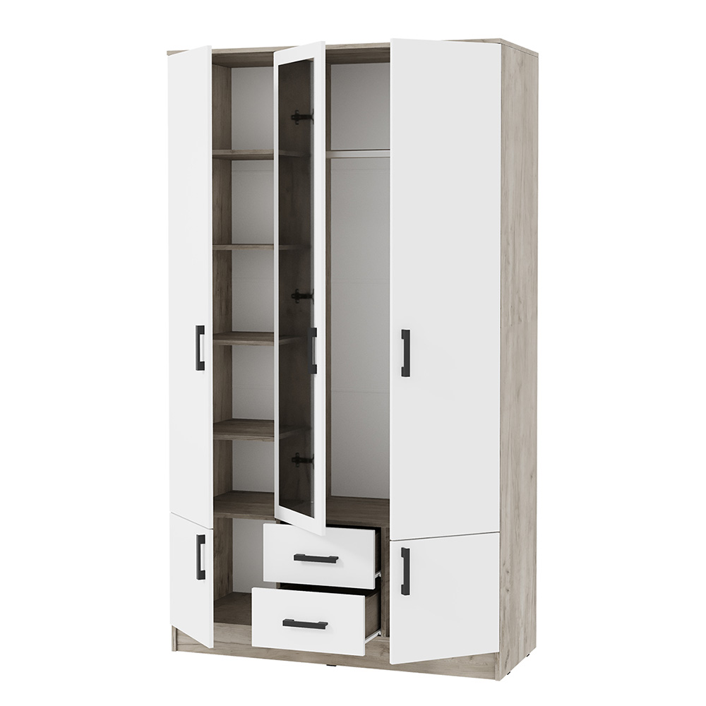 Шкаф трехстворчатый Ронда ШК-3, Дуб крафт серый, Белый