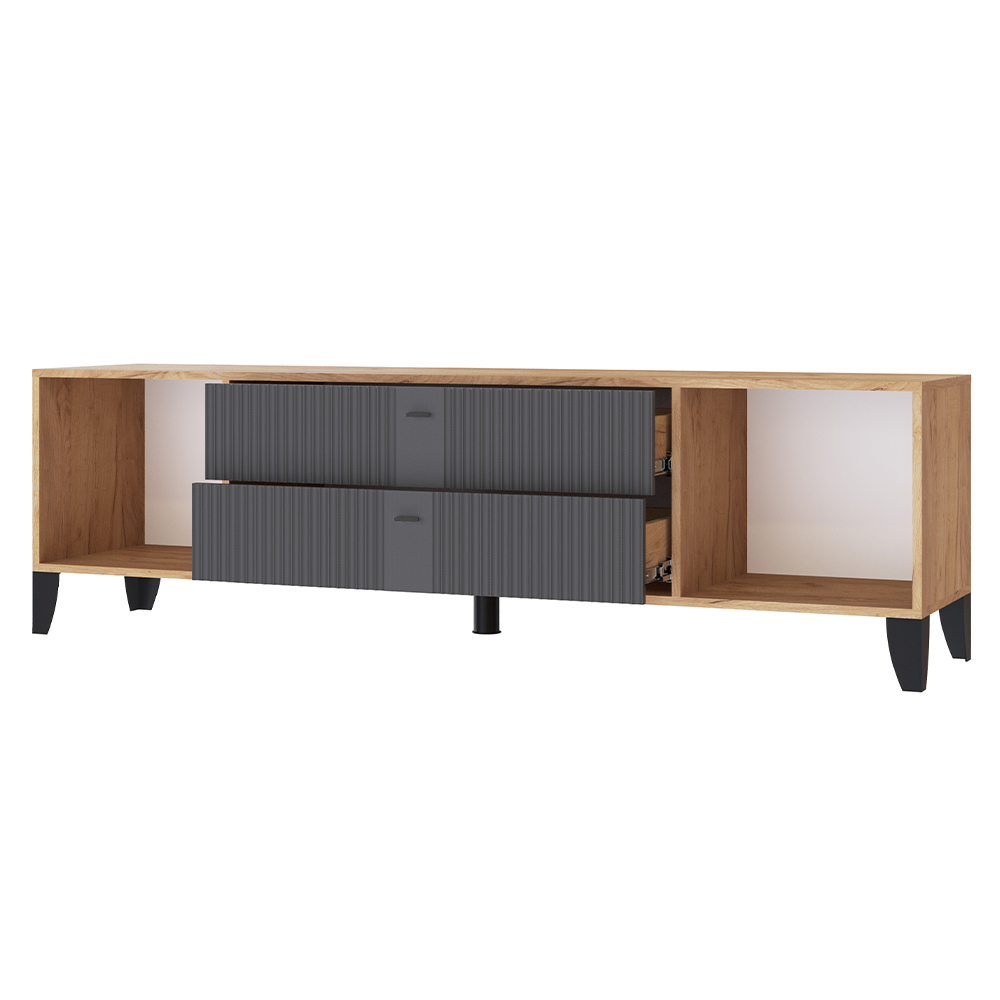 Тумба под телевизор Парус-10, Дуб крафт золотой, Карбон вулкан