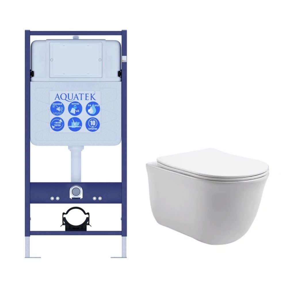 SET AQUATEK КЛАССИК cm (рама AQUATEK Standard INS-0000012(без клавиши и крепежа)+унитаз КЛАССИК AQ1112-00 с тонким сиденьем soft-close