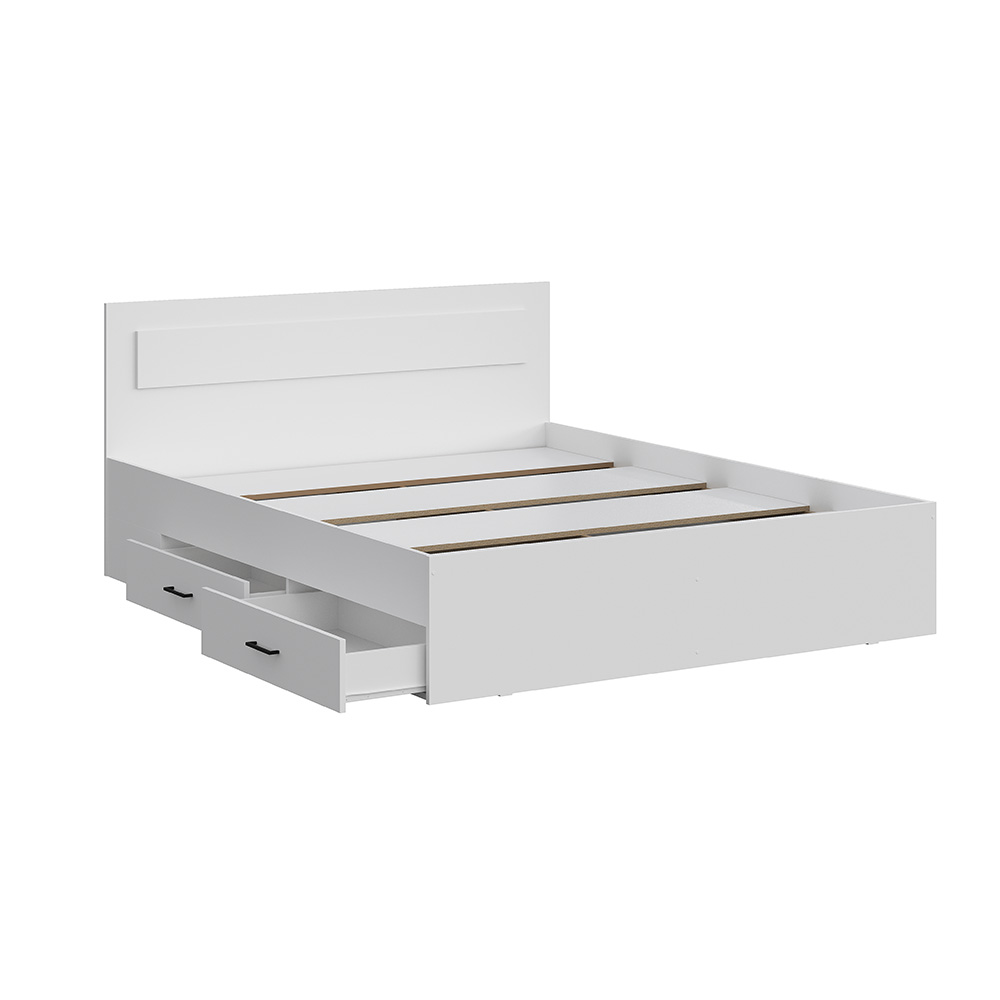 Кровать двойная с ящиками Бали, Белый шагрень