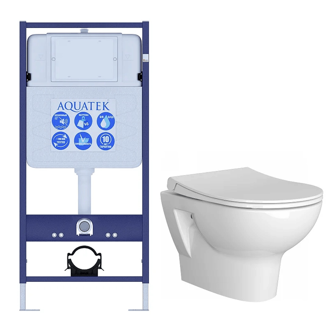 сет INS-0000012 Aquatek Standart 50 Монтаж.рама для подв.унитаза+Безоб.подв. унитаз VitrA Zentrum + тонкое дюро. сиденье МЛ