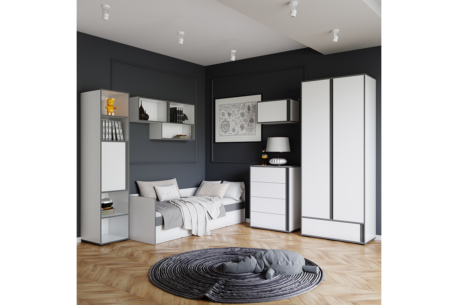 Кровать Асцелла 120х200, Белый, Графит серый Кровать Асцелла 120х200, Белый, Графит серый