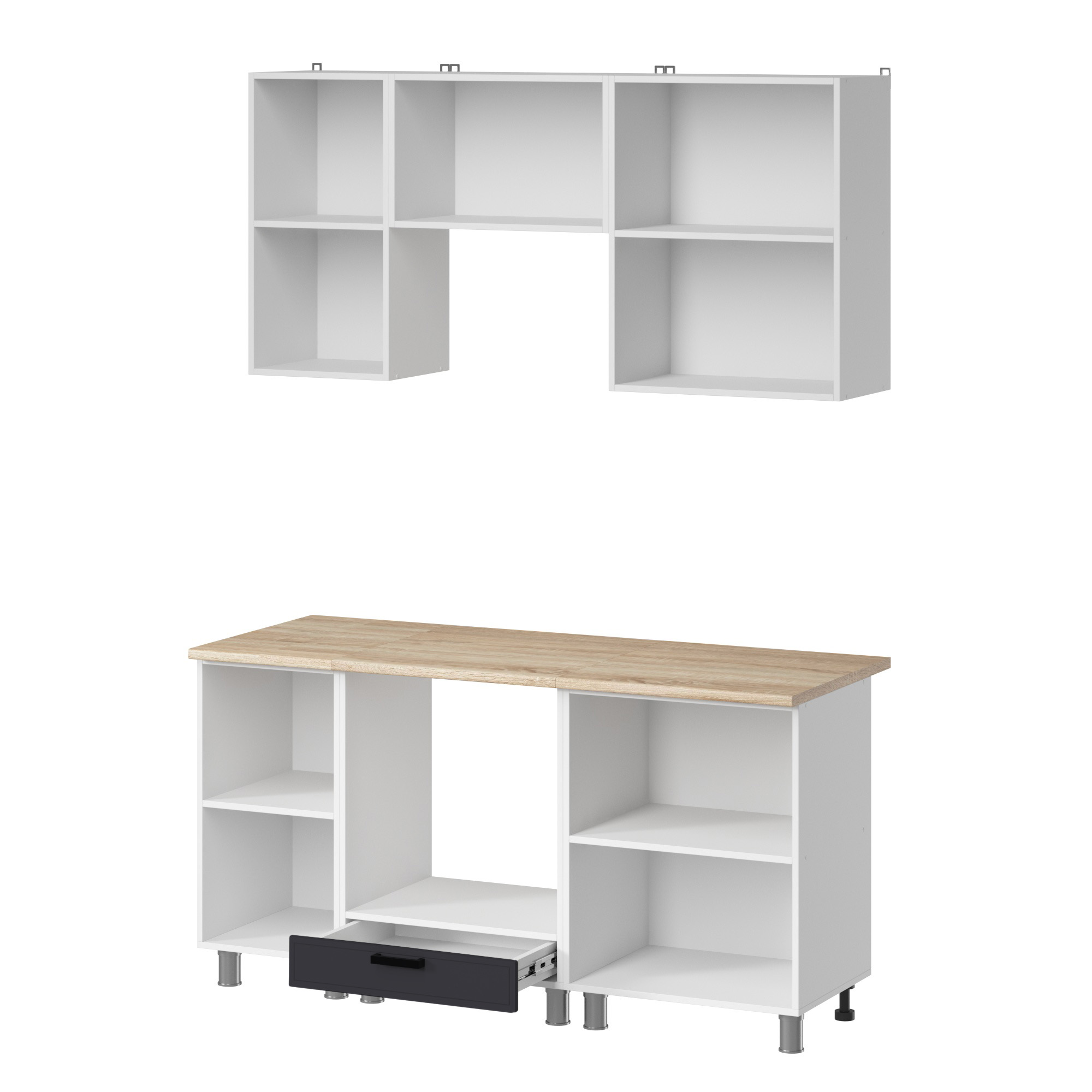 МК Аленушка 1,6м в.5 Магнолия Сталь,скоба черный,сонома