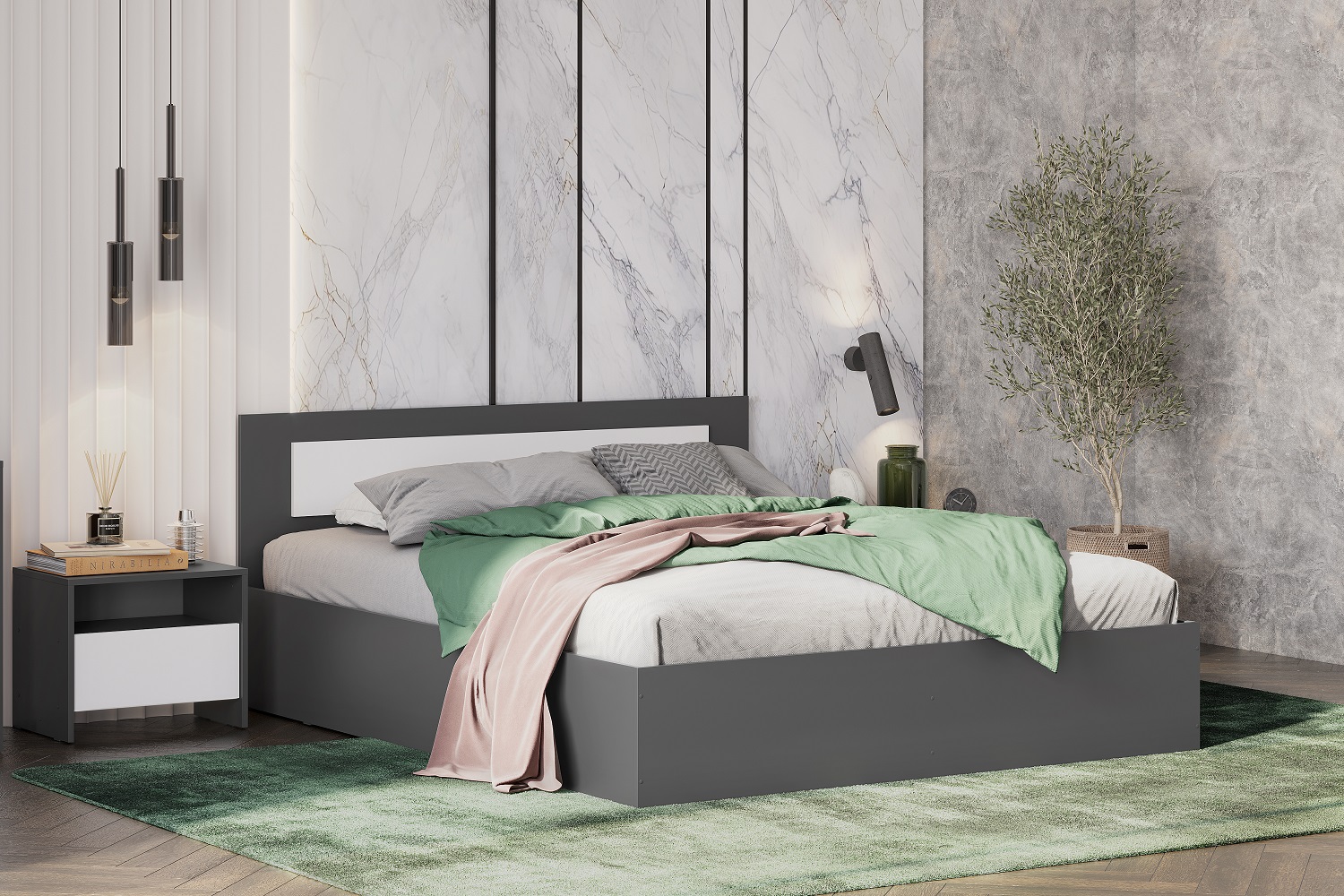 Тумба прикроватная Дольче Графит, Белый