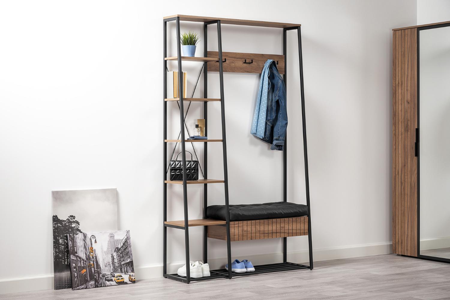 Гранд Прихожая 15.124 N Дуб Крафт табачный, Кожзам HOLST Black