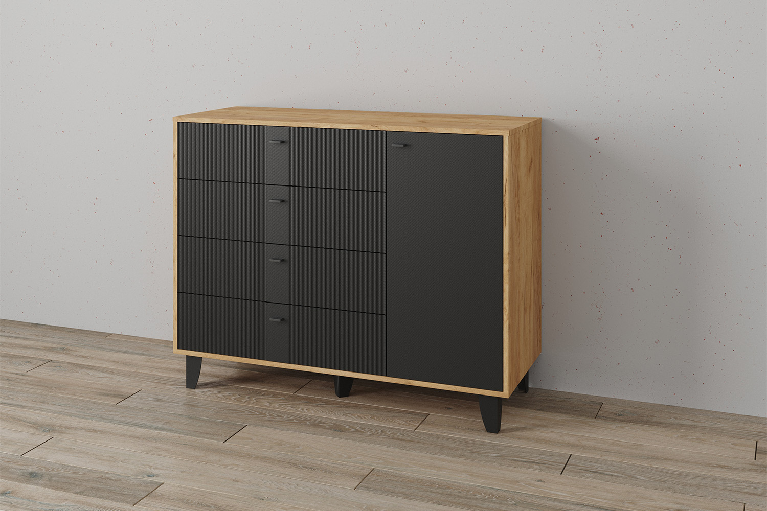 Комод Катрин-13, Дуб крафт золотой, Карбон вулкан