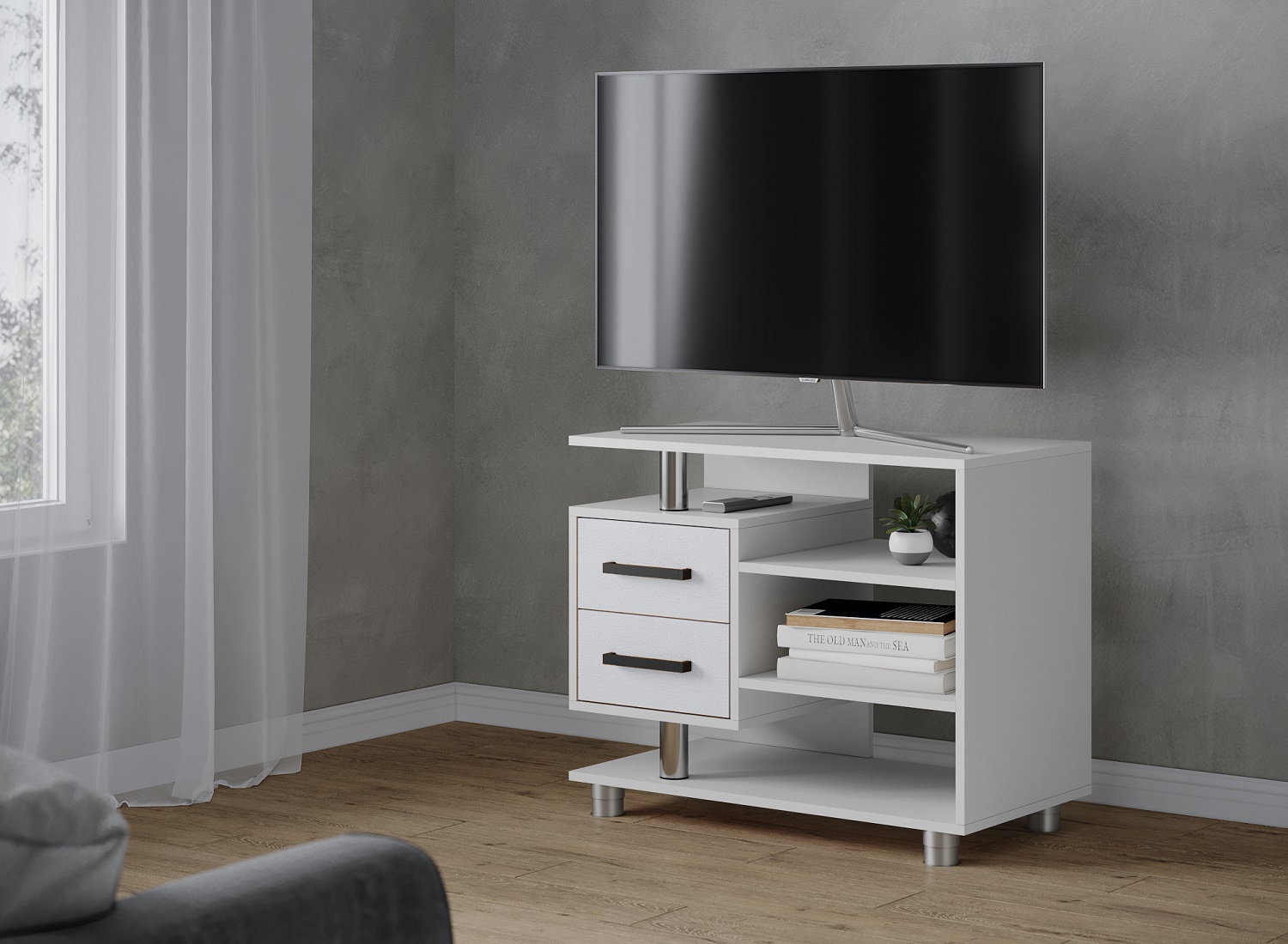 Тумба под телевизор узкая 011 (2я), белый