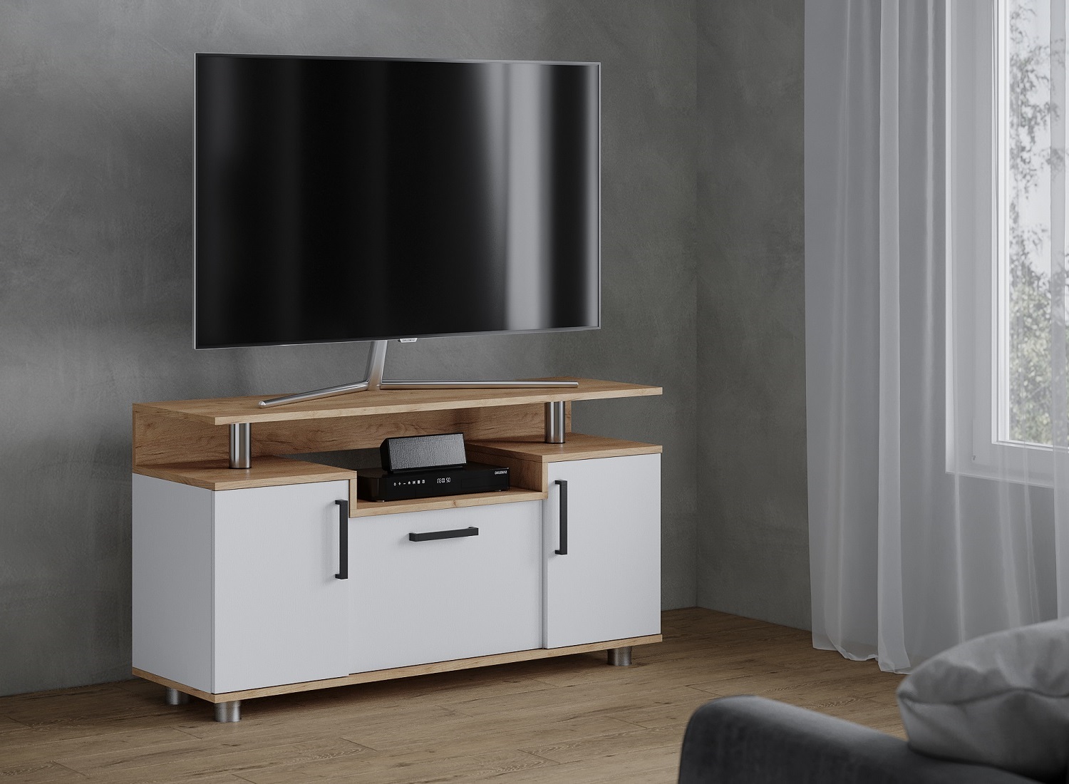 Тумба под телевизор 003 С, дуб крафт золотой/белый