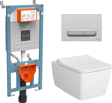 9820B003-7201 Комплект: Metropole унитаз подвесной безободковый с тонким сиденьем МЛ+инсталляция+панель смыва матовый хром