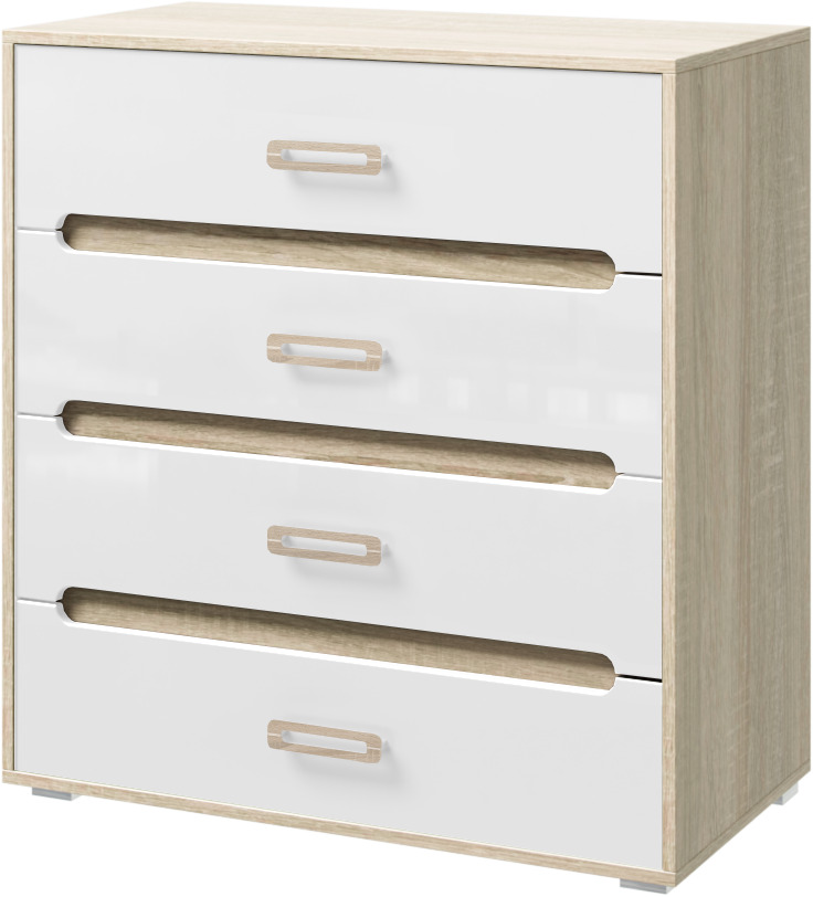 Комод Ким, Белый глянец холодный, Сонома