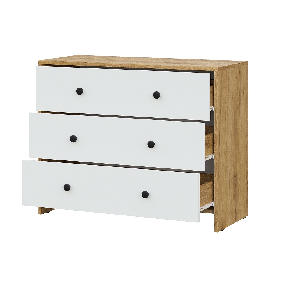 Комод Дольче 3 ящика Дуб Золотой, Белый