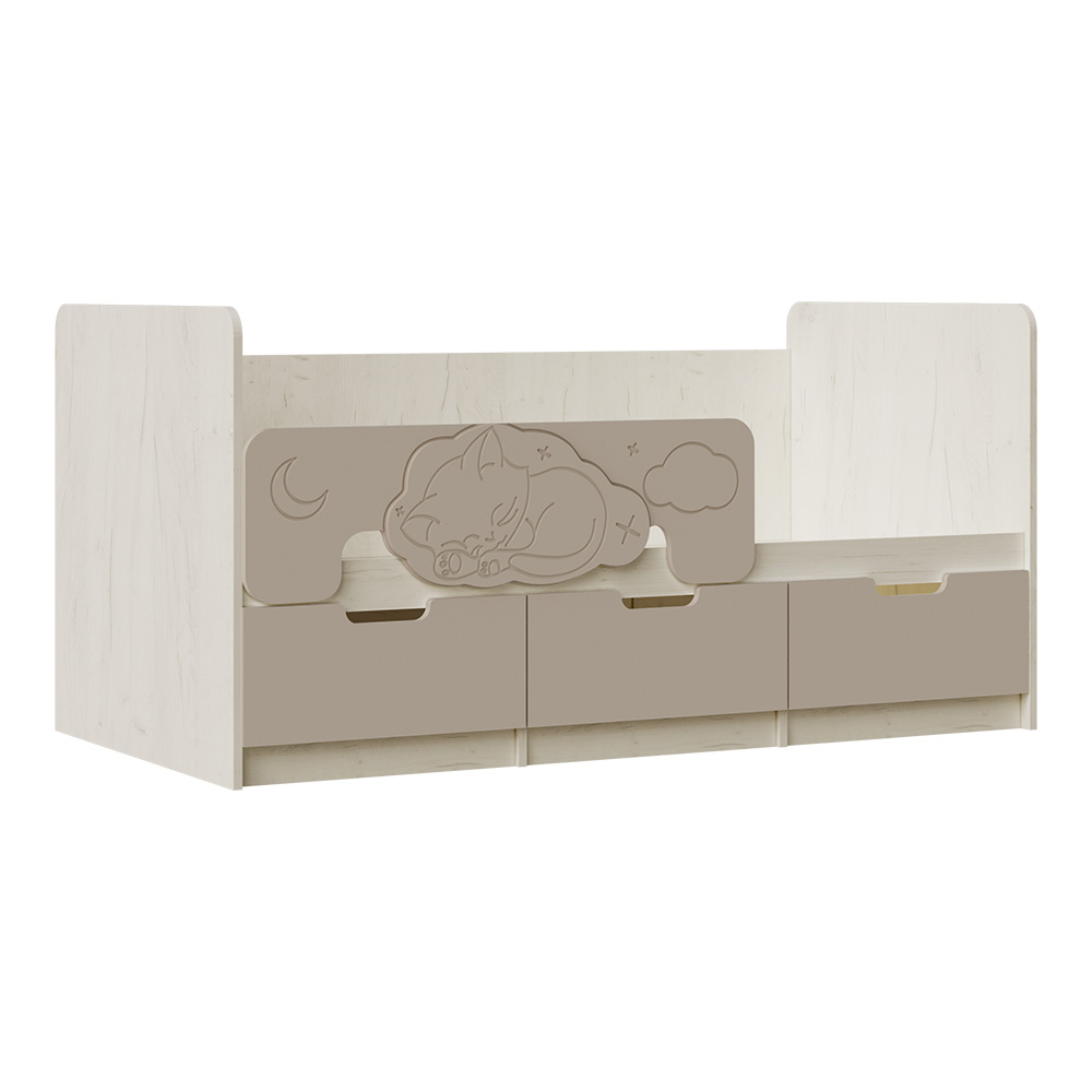 Кровать Юниор-4 (1,6х0,8м), Шарли Мокко, Дуб Крафт Белый