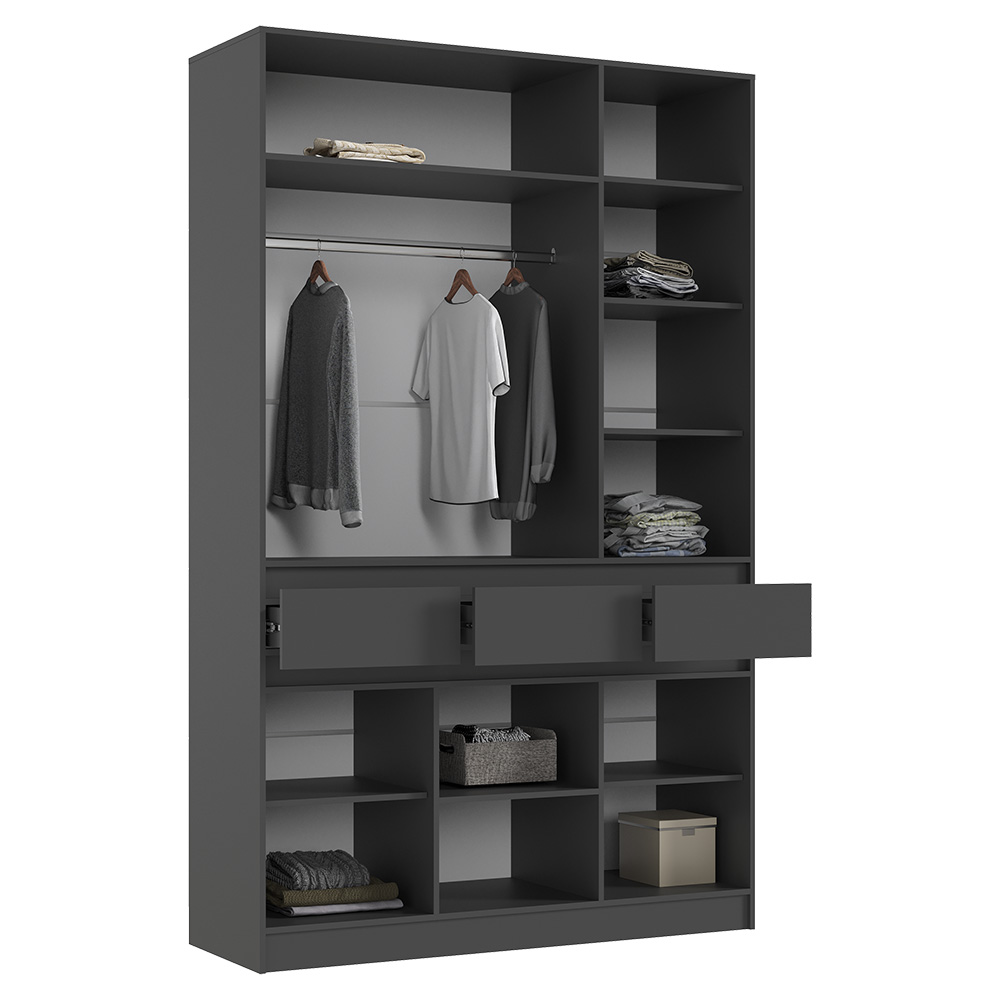 Шкаф трехстворчатый Роджина, Графит, Дуб крафт