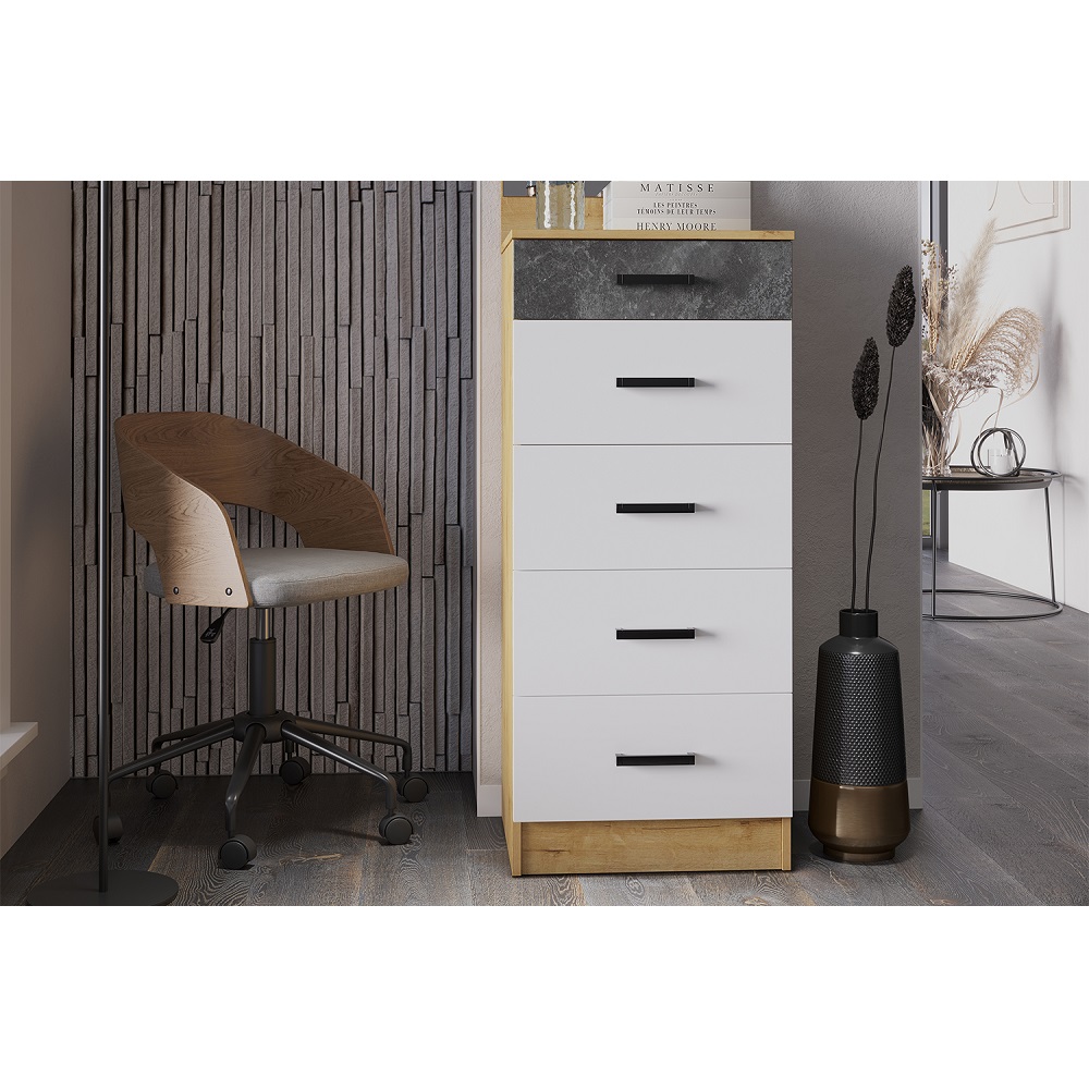 Комод высокий Адель 500-5Я, дуб вотан/белый гладкий