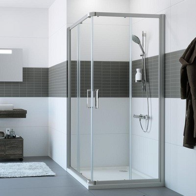 C20223.087.321 CLASSICS 2 Двухсекционная раздвижная дверь 1100*2000мм для углового входа, проф. матовое серебро, стекло прозрачное