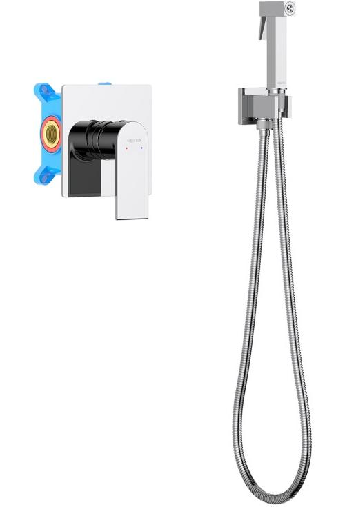 AQ1419CR ЛИРА набор с гигиеническим душем (смеситель + гигиеническая лейка + шланг + шланговое подсоединение с держателем)