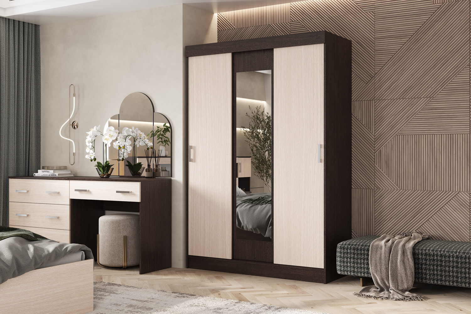 Шкаф Бася, Дуб беленый, Венге