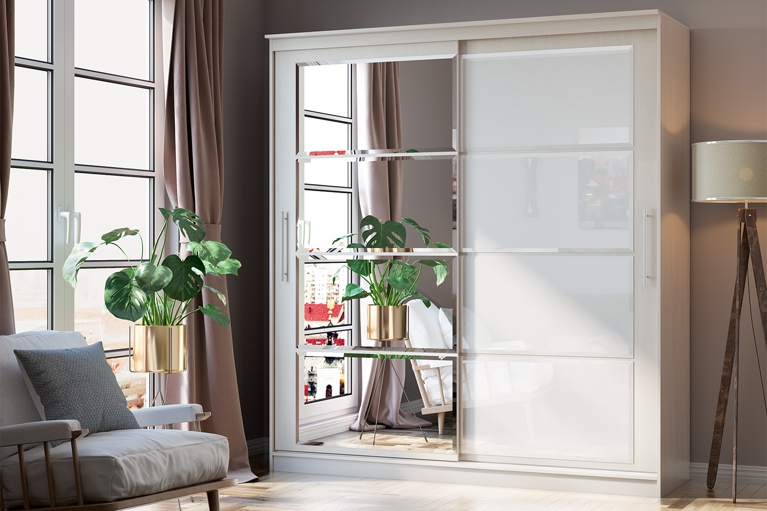 Шкаф-купе Элегант №7 2,0 м, Сандал светлый