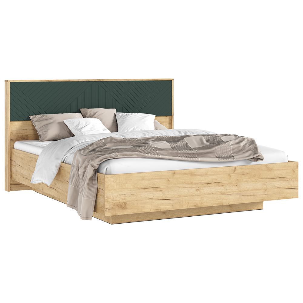 Кровать парящая с ортопедическим основанием (дерево) Флэш 1,6 м, Браш Мени Грин, Дуб Крафт