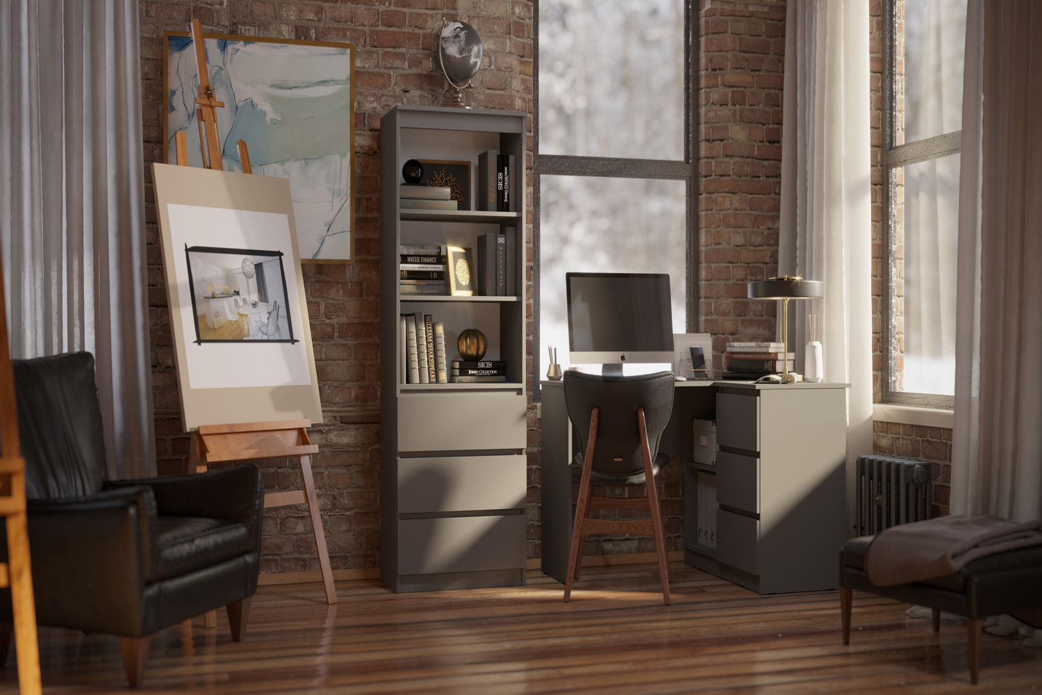 Стол письменный угловой Челси, Графит