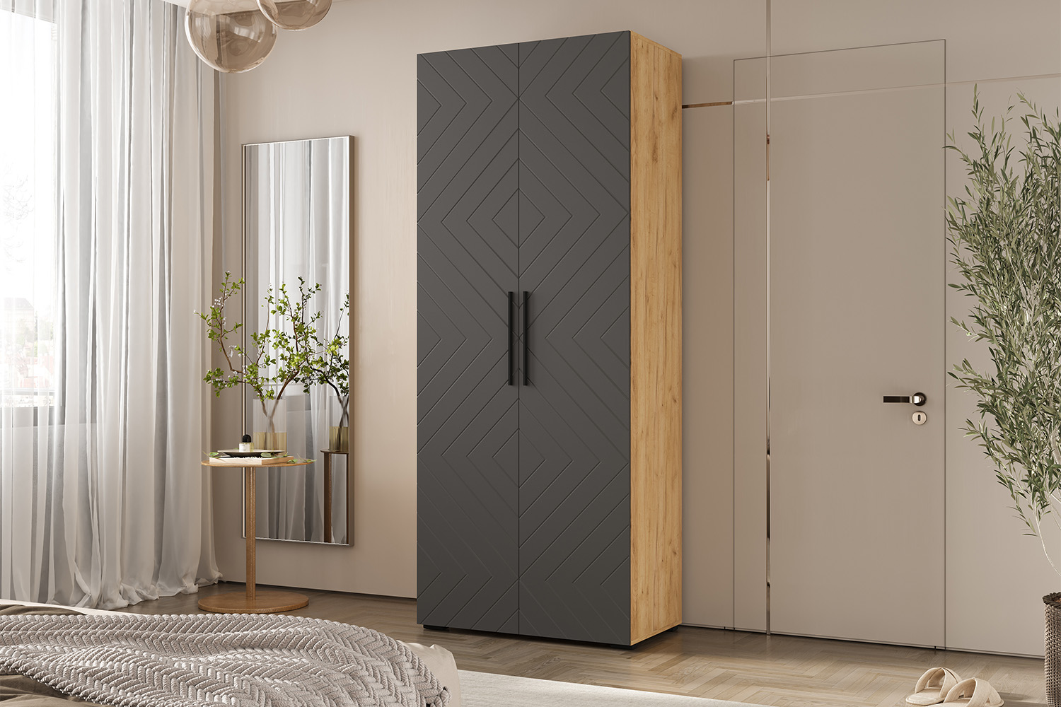 Шкаф двухстворчатый Флэш (900), Браш Графит, Дуб крафт