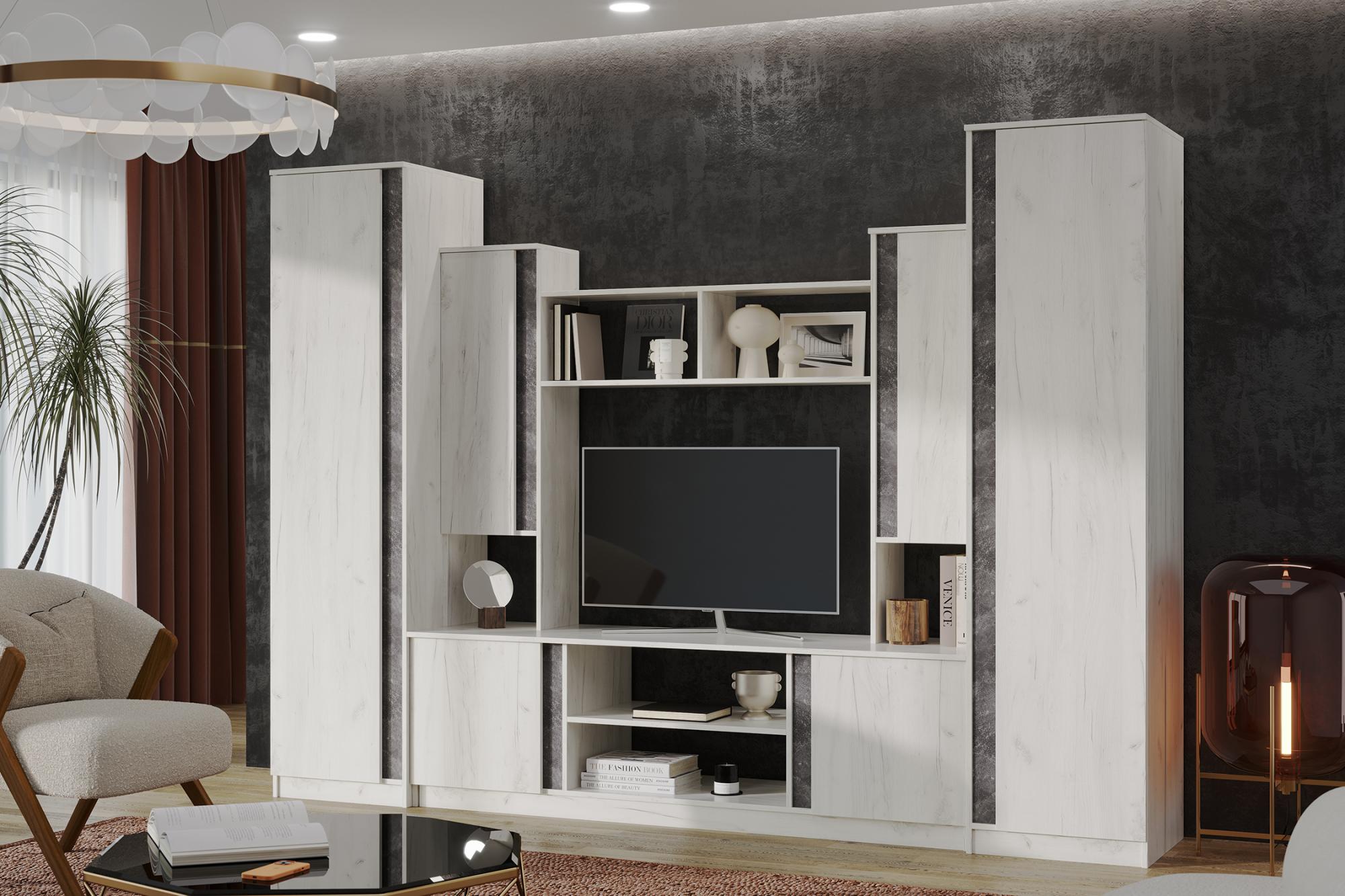 Гостиная Атлантида-5 бетон темный / дуб крафт белый