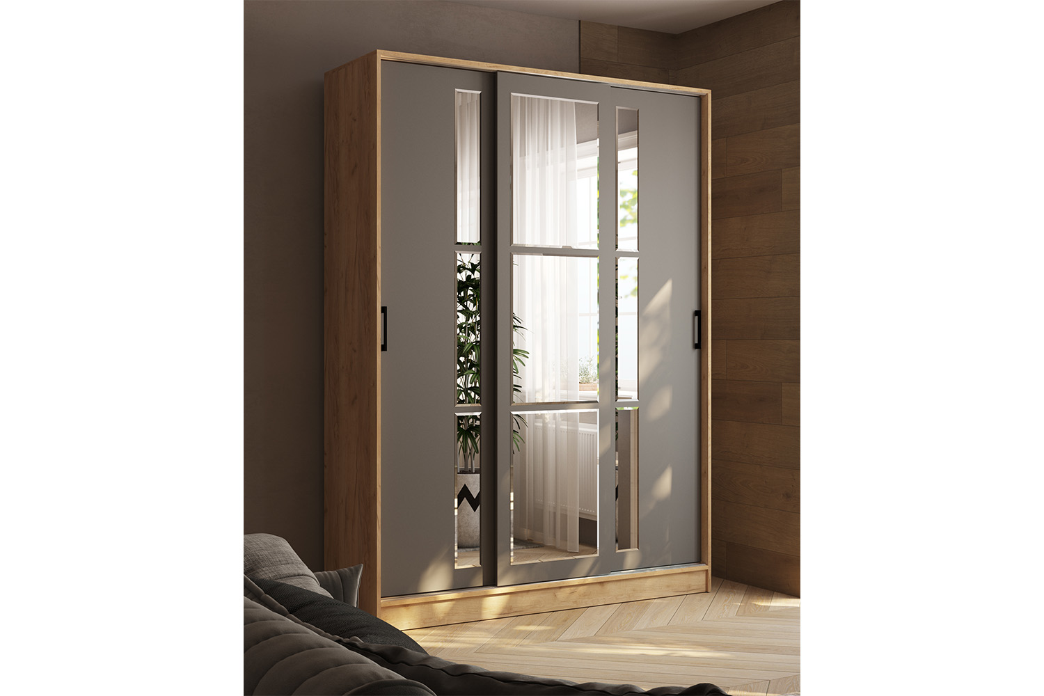 Шкаф-купе Стиль-2 160, Дуб Крафт Золотой, Графит серый