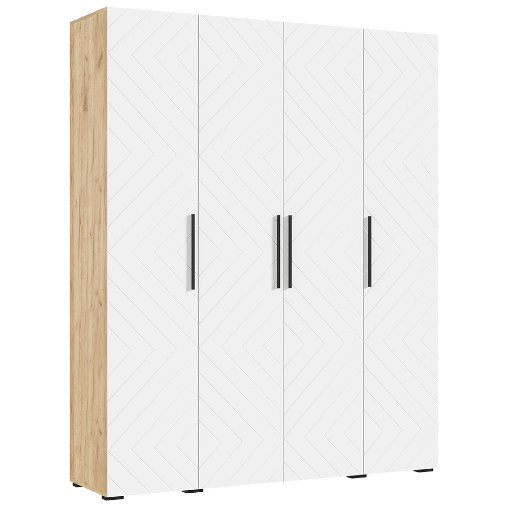 Шкаф четырехстворчатый Флэш (1800), Браш Вайт, Дуб крафт Шкаф четырехстворчатый Флэш (1800), Браш Вайт, Дуб крафт