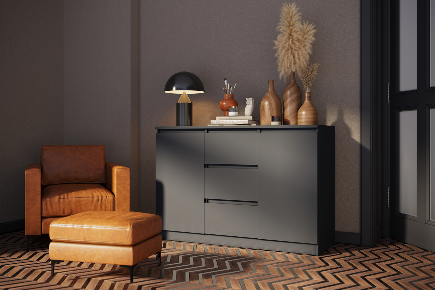 Комод Челси 1200 (2 двери 3 ящика), Графит Комод Челси 1200 (2 двери 3 ящика), Графит