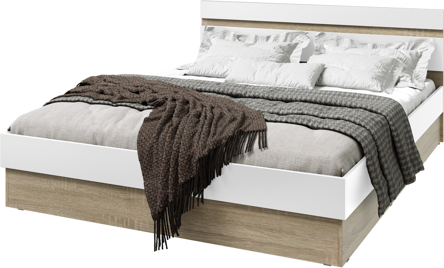 Кровать с основанием Ким 1,4м, Белый глянец холодный, Сонома