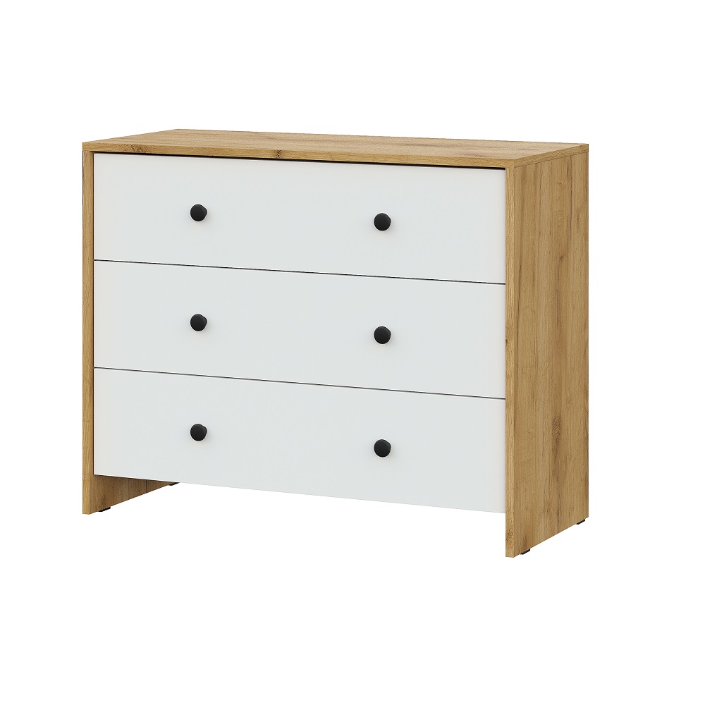 Комод Дольче 3 ящика Дуб Золотой, Белый