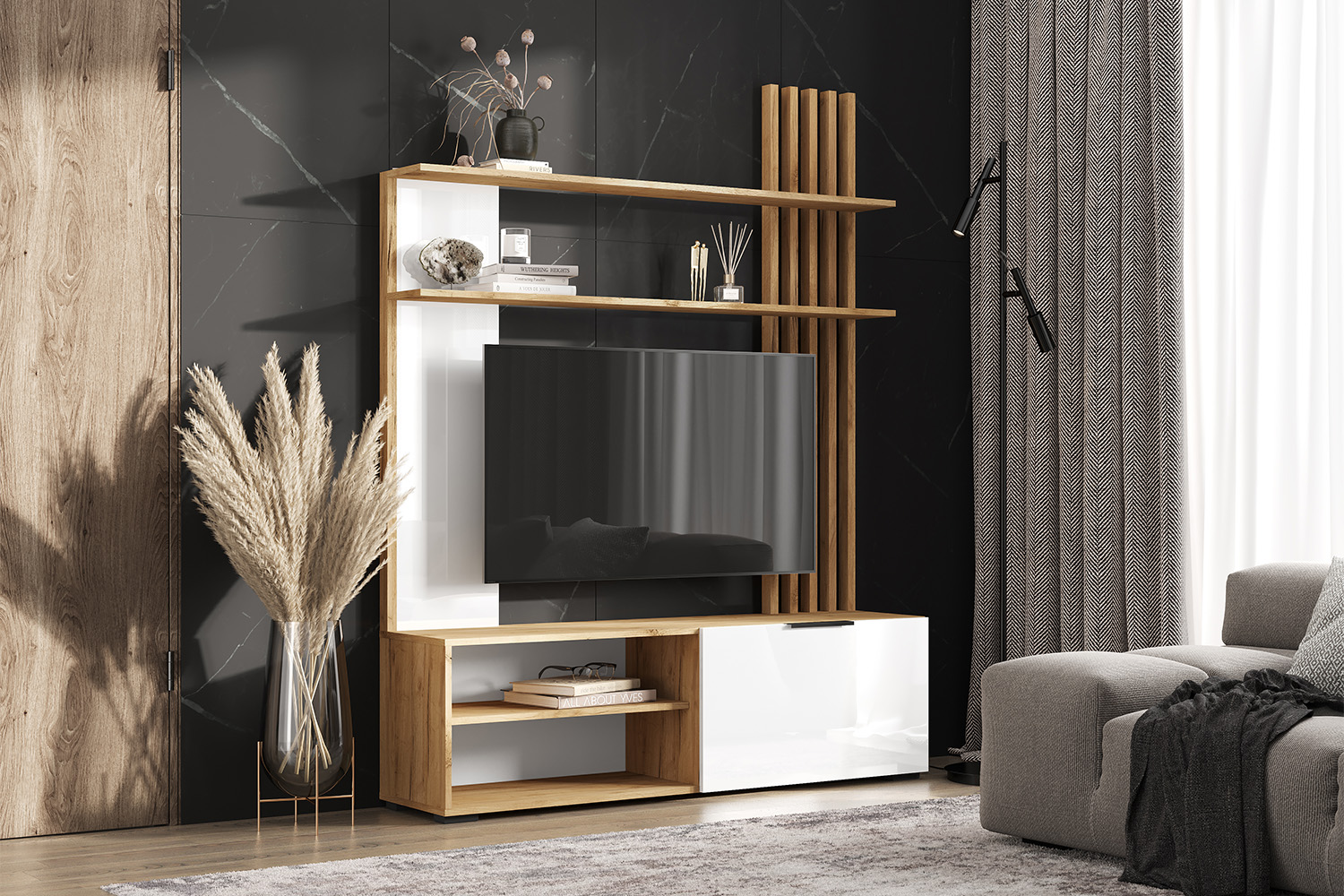 Гостиная Роджина, Белый глянец, Дуб крафт