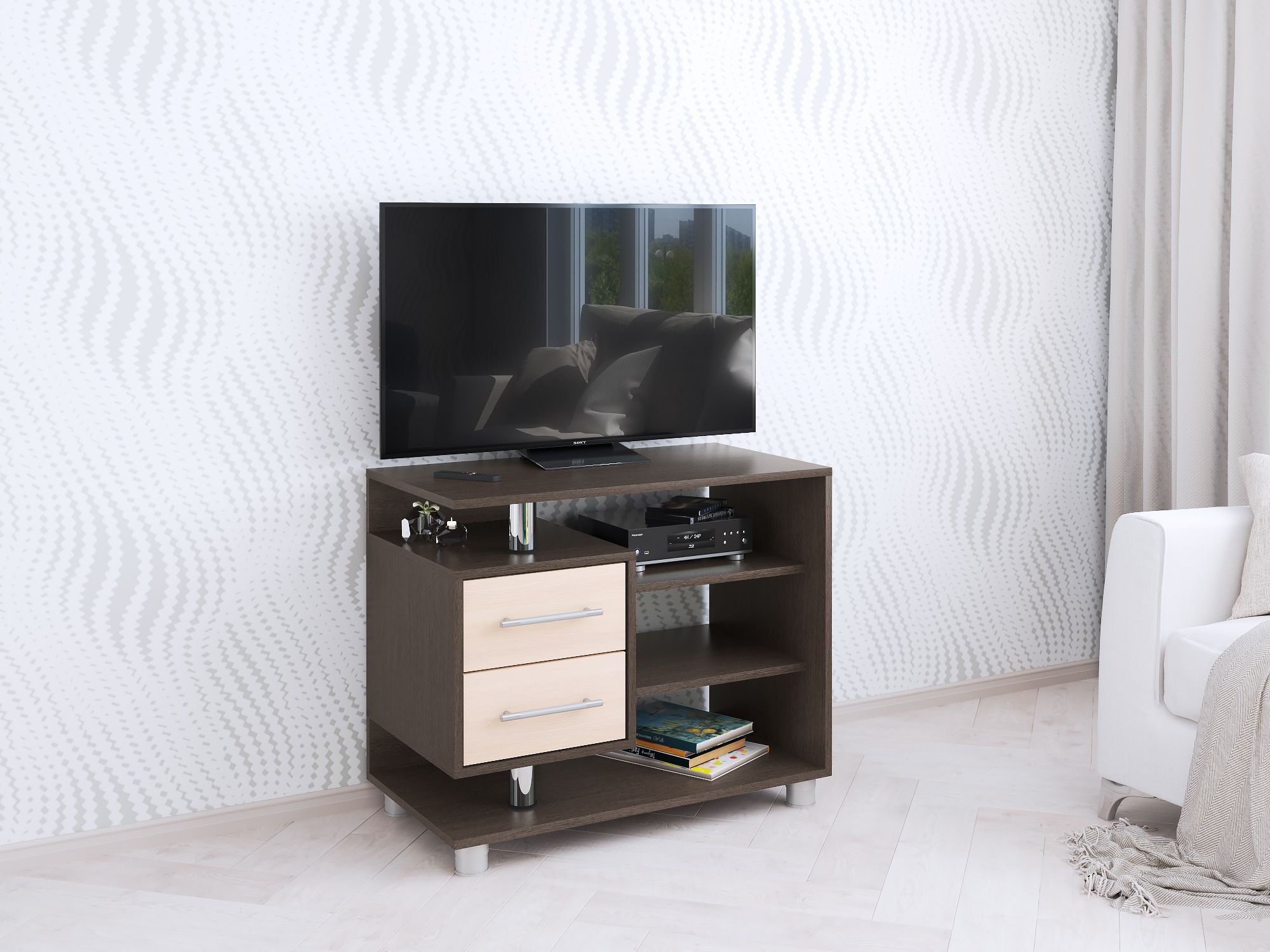 Тумба под телевизор узкая 011 (2я), венге/дуб молочный