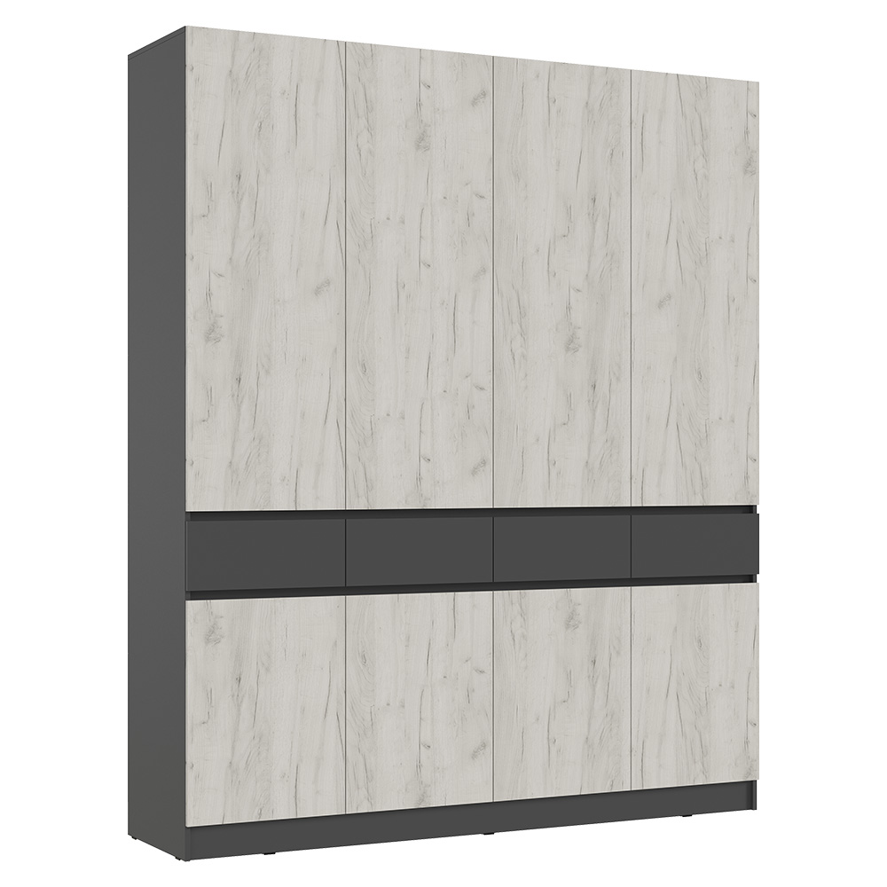 Шкаф четырехстворчатый Роджина, Графит, Дуб крафт белый Шкаф четырехстворчатый Роджина, Графит, Дуб крафт белый