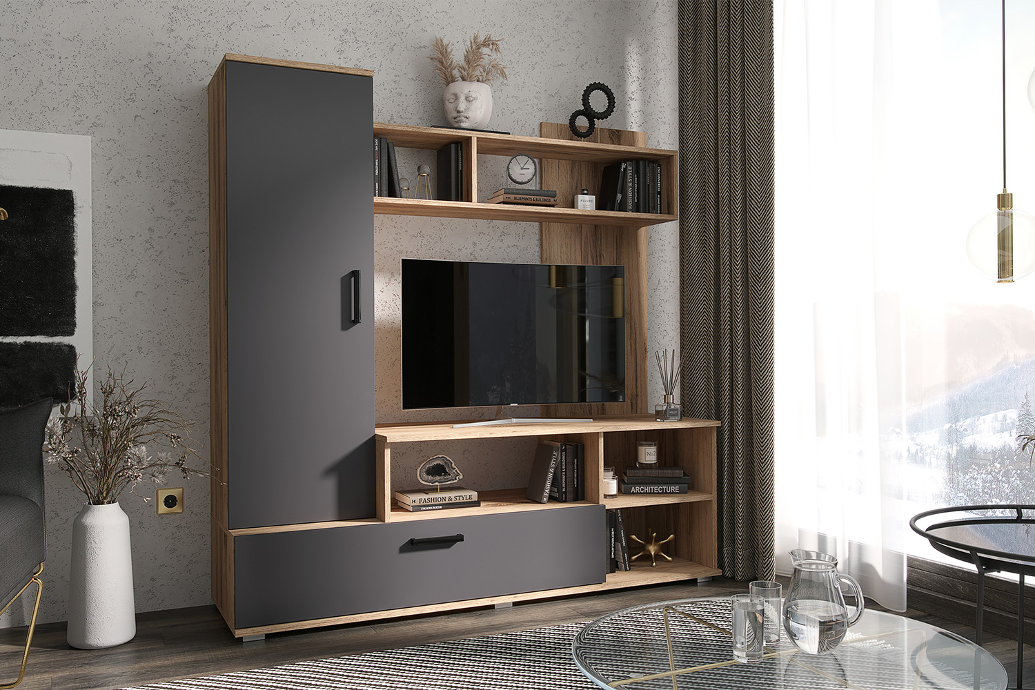 Гостиная Мини, Графит, Дуб крафт