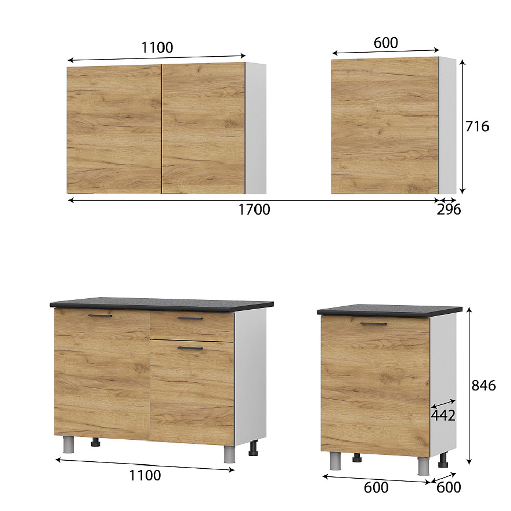 Кухонный гарнитур "Лаванда" Дуб Золотой (со столешницей 26 мм)