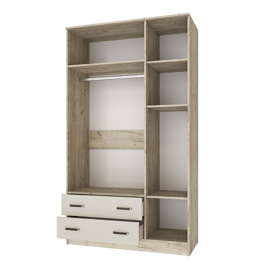 Шкаф комбинированный с зеркалом Лагуна, Дуб крафт серый, Кашемир