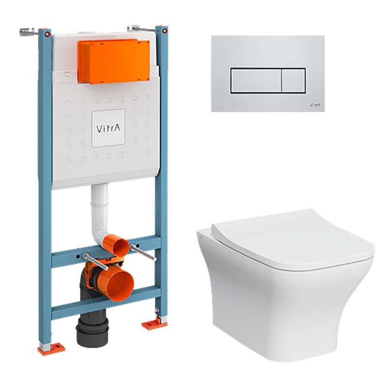 9875B003-7201 Комплект: Zentrum Square подвесной Безободковый унитаз + тонкое сиденье МЛ/БС+ инсталляция + панель смыва хром глянец