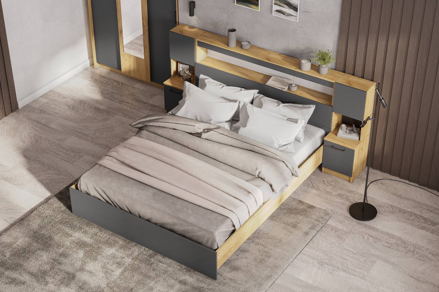 Тумба прикроватная Вена ТБ 101, Дуб золотой, Графит серый