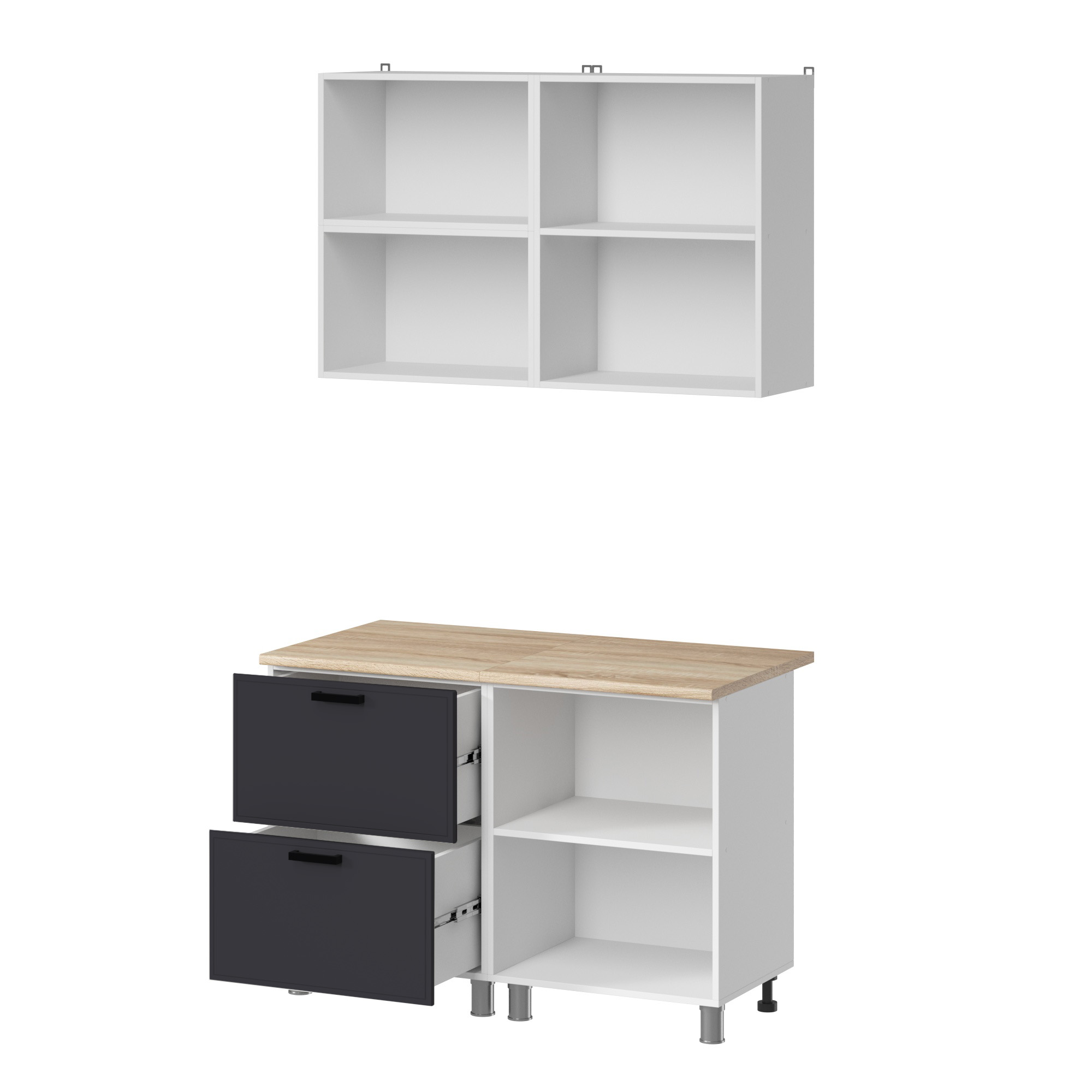 МК Аленушка 1,2м с ящ.в 2 Магнолия Сталь,скоба черный,сонома