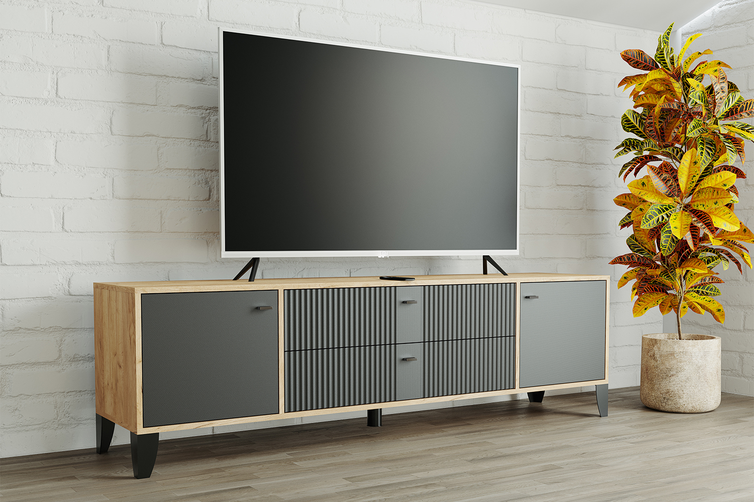 Тумба под телевизор Парус-10, Дуб крафт золотой, Карбон вулкан Тумба под телевизор Парус-10, Дуб крафт золотой, Карбон вулкан