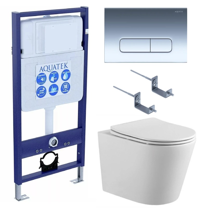 SET AQUATEK ВЕГА cmp-016 (рама AQUATEK Standard INS-0000012 с клавишей KDI-0000016 и крепежом KKI-0000002+унитаз ВЕГА AQ1904-00 с тонким сиденьем sc