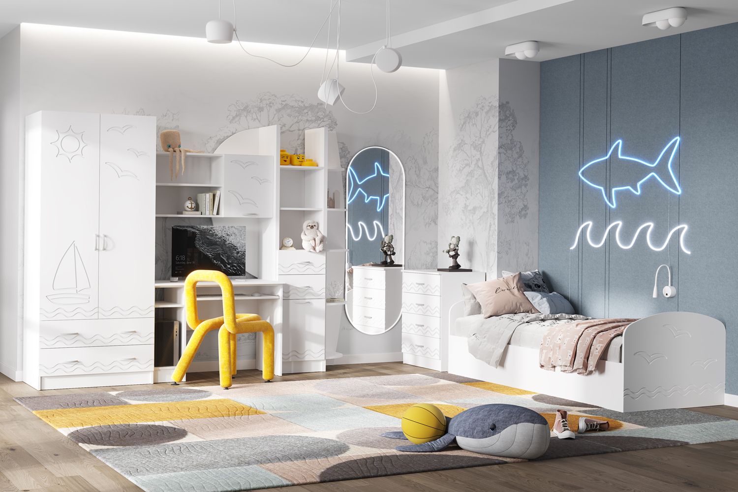 Кровать Юниор-2, Шарли Белый, Белый