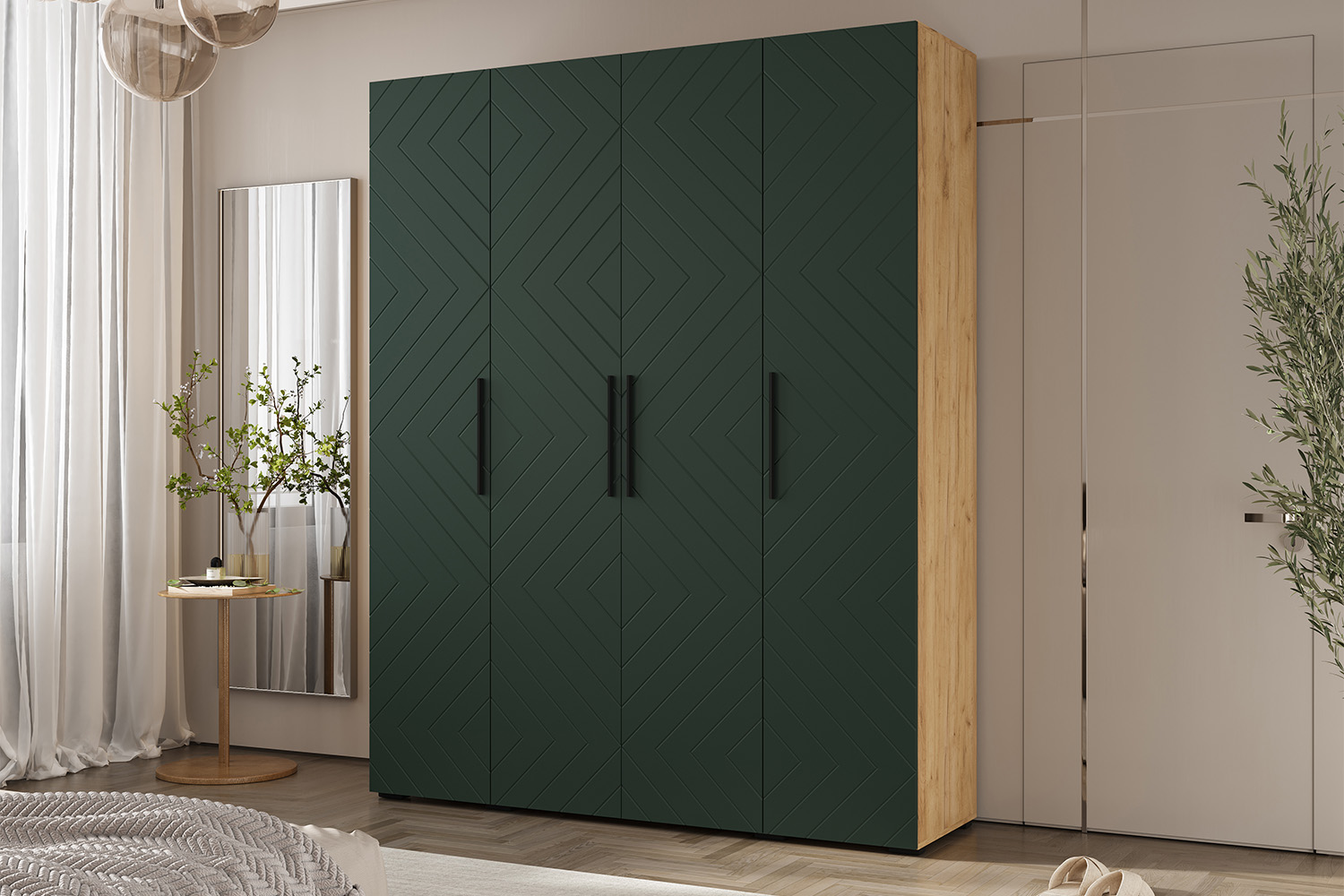 Шкаф четырехстворчатый Флэш (1800), Браш Мени Грин, Дуб крафт Шкаф четырехстворчатый Флэш (1800), Браш Мени Грин, Дуб крафт