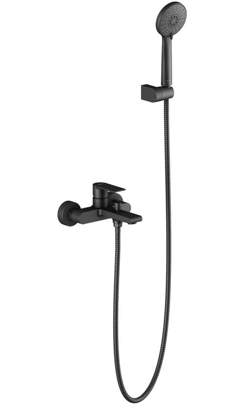 AQ1449MB ЛИРА смеситель для ванны с душевым набором, матовый черный
