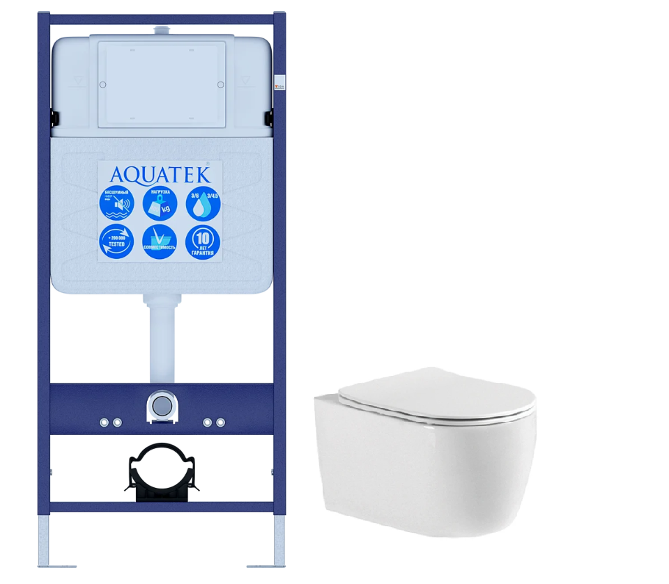 Set AQUATEK ЕВРОПА (рама AQUATEK Standard INS-0000012+звукоизоляционная прокладка+унитаз ЕВРОПА AQ1106-00+тонкое сиденье с механизмом плавного закрыва