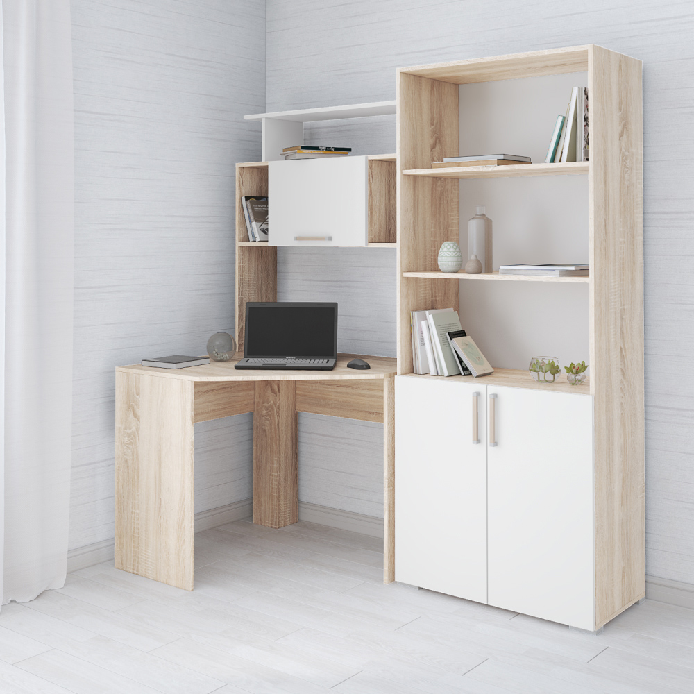 Стеллаж к столу компьютерному, дуб сонома/белый